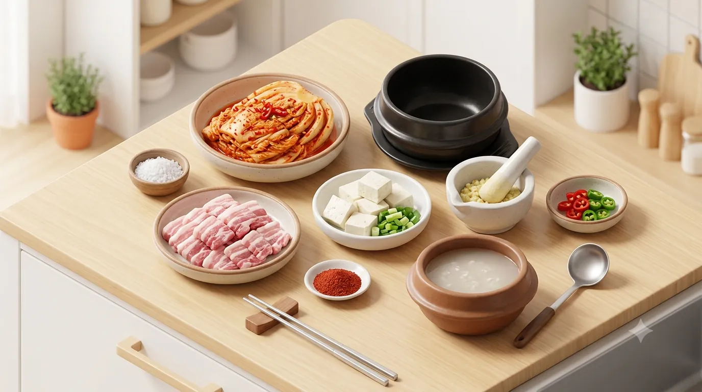 돼지고기김치찌개황금레시피 조리 과정 및 재료 인포그래픽