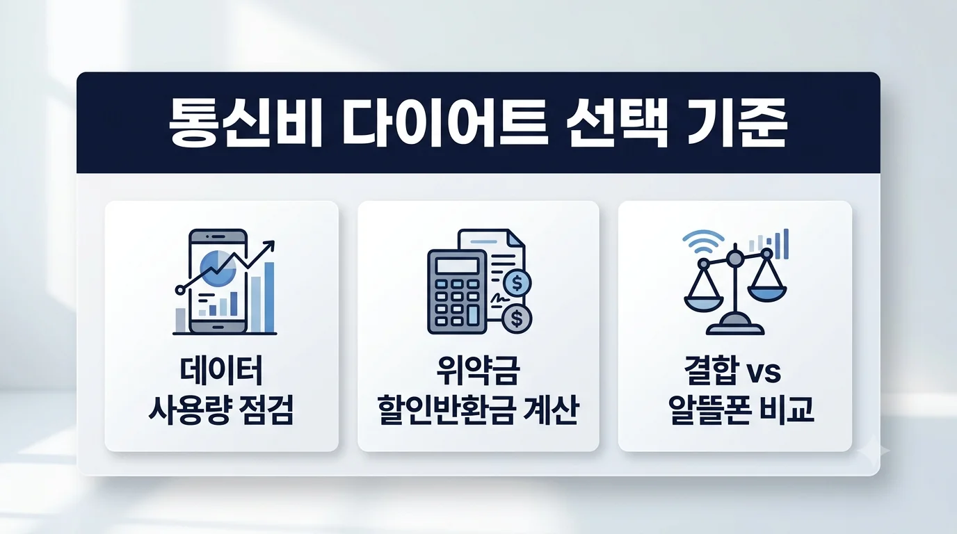통신 3사 최적요금제 고지 대비 - 통신비 다이어트 선택 기준 요약 카드