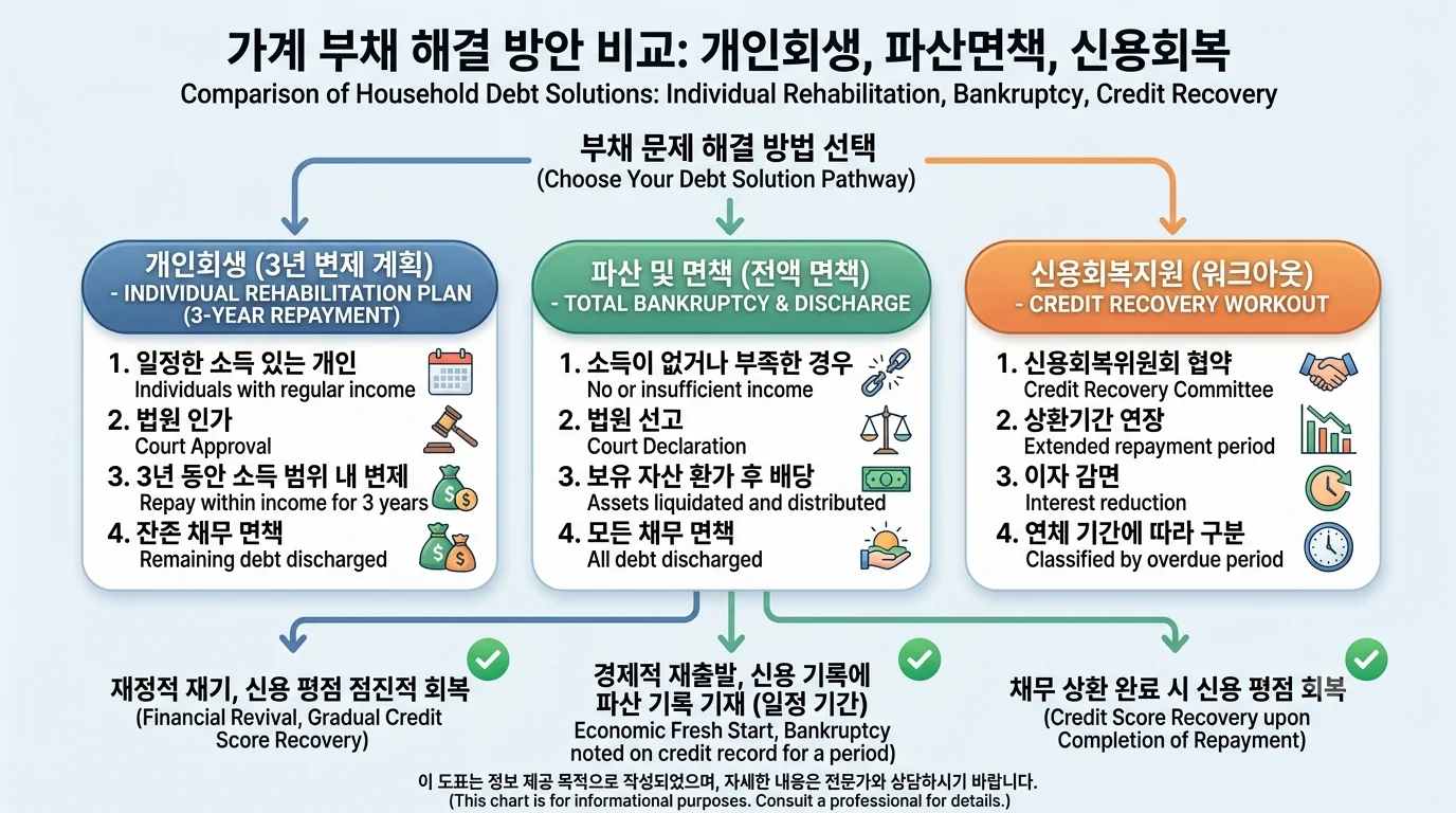 개인회생 vs 개인파산 자격 조건 및 채무 조정 제도 차이점: 신용회복위원회 워크아웃까지 완벽 비교 - 이미지 2