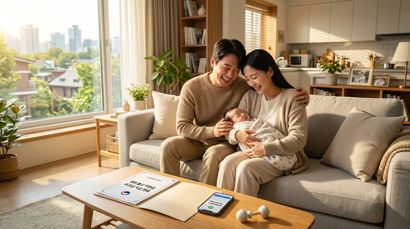 정부 출산 지원금 수령을 마치고 평온하게 육아를 시작하는 가족의 라이프스타일