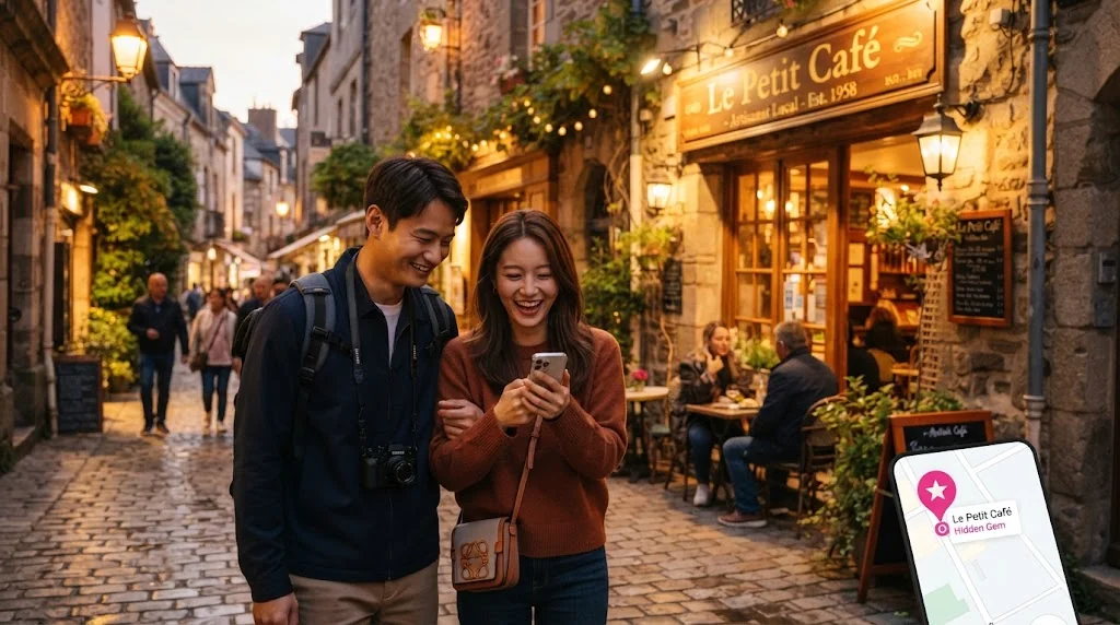 라벨로 저장해둔 명소를 지도 앱으로 손쉽게 찾아내고 기뻐하는 여행 일상