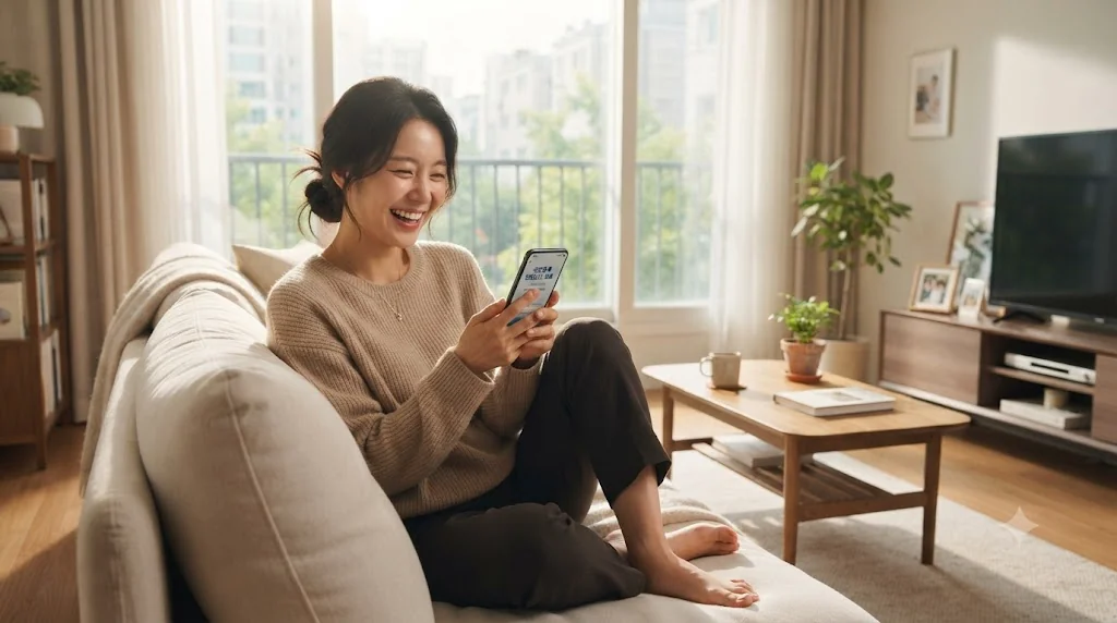 온라인 전입신고와 확정일자 부여를 완료하고 새 보금자리에서 휴식을 취하는 모습