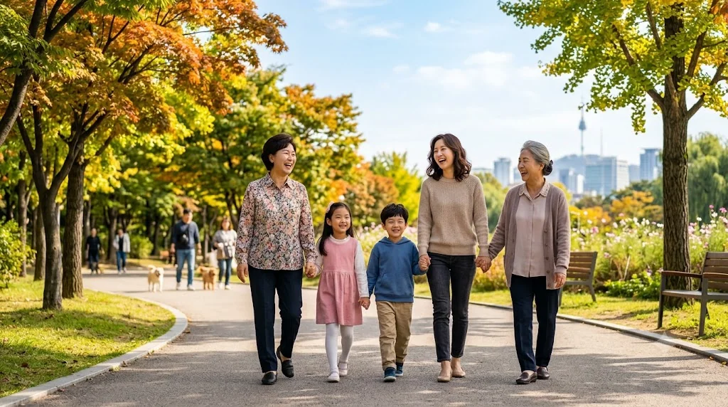 사전등록 완료 후 안심하고 가족과 함께 평화로운 일상을 보내는 다정한 가족의 모습