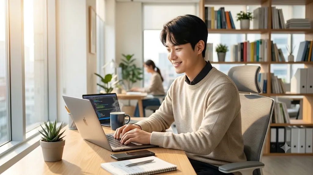 깔끔한 비즈니스 커뮤니케이션과 성공적인 업무 수행 일러스트